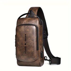 NEW Weixier Multi-Function Sports Crossbody Bag w/USB Charging Port Dark Brown